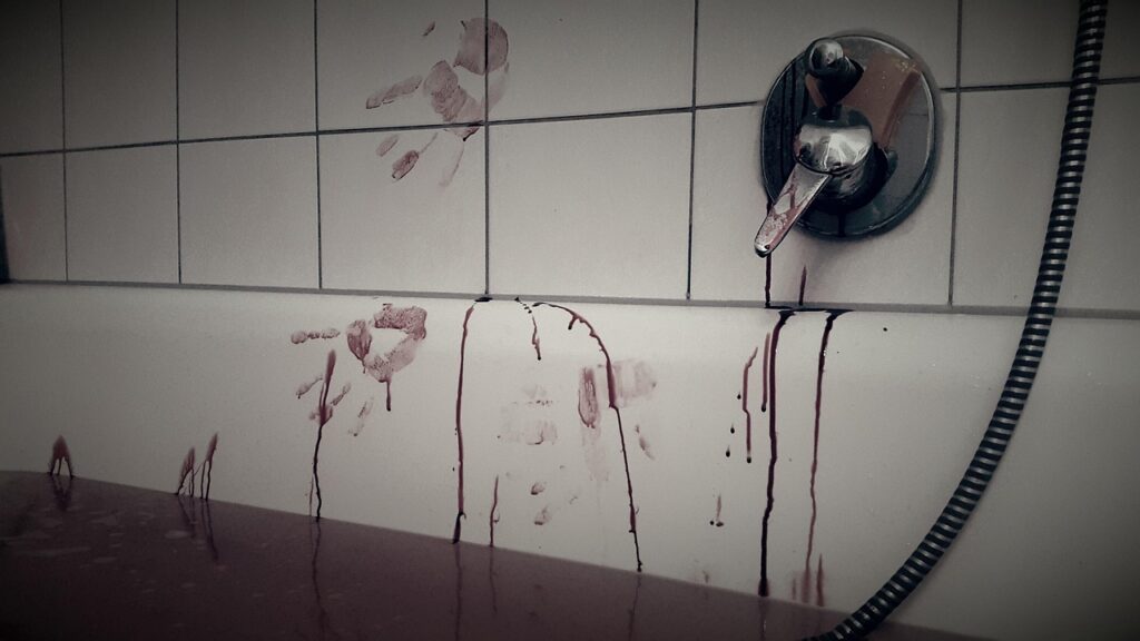 bloodbath, bath, crime, bath additive, psychopath, murder, killer, bloody, cold-blooded, criminal, red, tiles, bad, handprint, happyhalloween, gray blood, crime, murder, murder, murder, murder, murder, killer